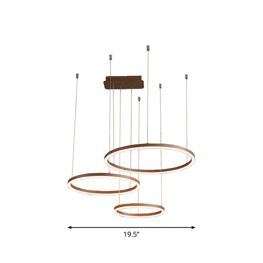 Brown LED Acrylic Chandelier - 3/4/5-Tier Minimalist Circular Pendant Light for Restaurants