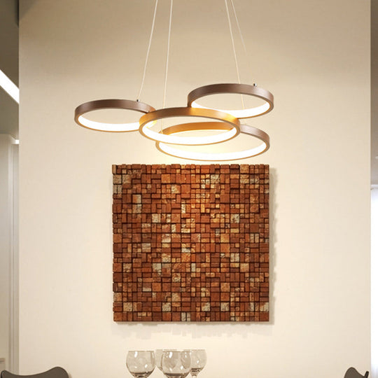 Contemporary Led Pendant Chandelier 3/4/5-Tiered Halo Ring Design Brown Finish Acrylic Shade