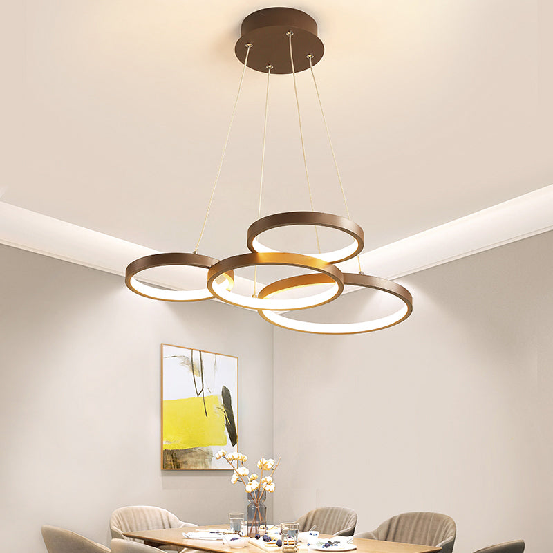 Contemporary Led Pendant Chandelier 3/4/5-Tiered Halo Ring Design Brown Finish Acrylic Shade