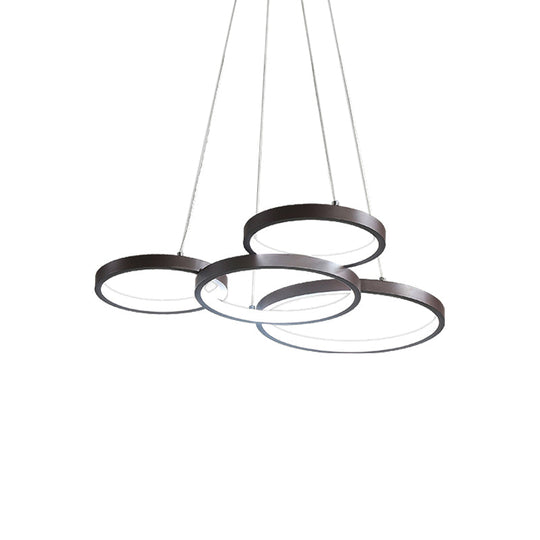 Contemporary Led Pendant Chandelier 3/4/5-Tiered Halo Ring Design Brown Finish Acrylic Shade