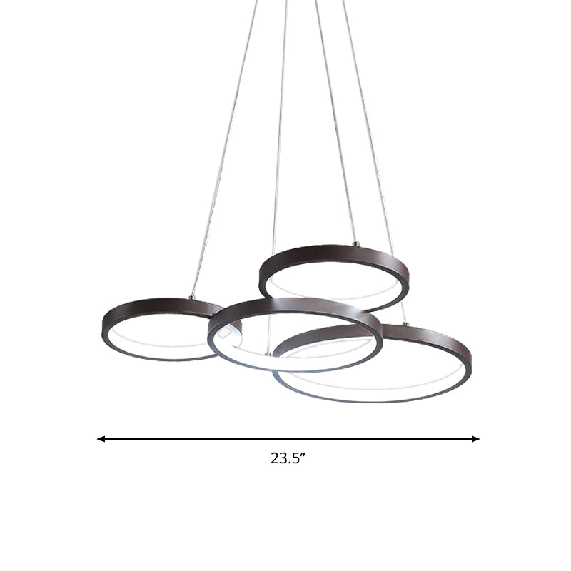 Contemporary Led Pendant Chandelier 3/4/5-Tiered Halo Ring Design Brown Finish Acrylic Shade