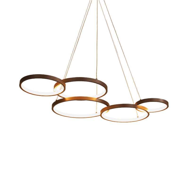 Contemporary Led Pendant Chandelier 3/4/5-Tiered Halo Ring Design Brown Finish Acrylic Shade