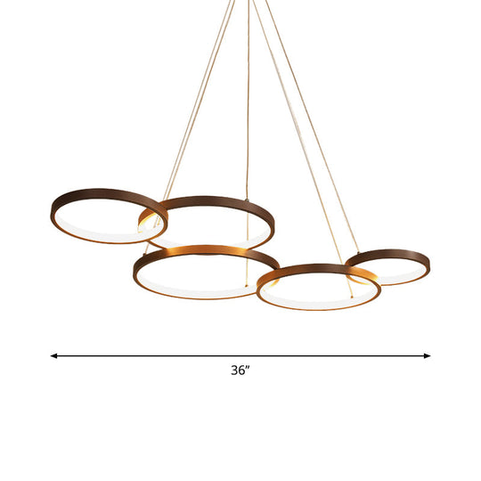 Contemporary Led Pendant Chandelier 3/4/5-Tiered Halo Ring Design Brown Finish Acrylic Shade