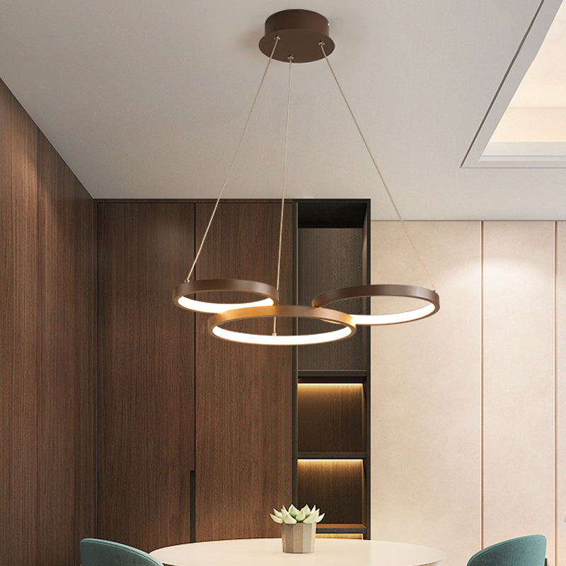 Contemporary Led Pendant Chandelier 3/4/5-Tiered Halo Ring Design Brown Finish Acrylic Shade