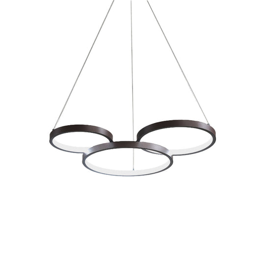 Contemporary Led Pendant Chandelier 3/4/5-Tiered Halo Ring Design Brown Finish Acrylic Shade