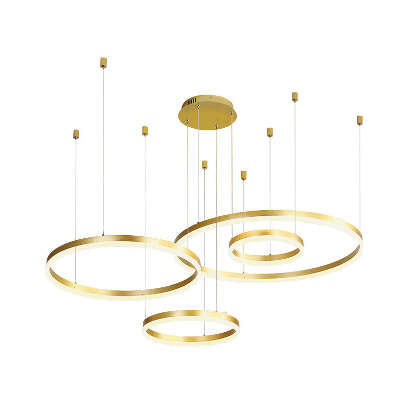 Contemporary Metallic Circle Led Chandelier In Gold/Coffee - Warm/White Light 3/4 Tiers