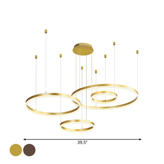 Contemporary Metallic Circle Led Chandelier In Gold/Coffee - Warm/White Light 3/4 Tiers