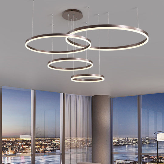 Contemporary Metallic Circle Led Chandelier In Gold/Coffee - Warm/White Light 3/4 Tiers