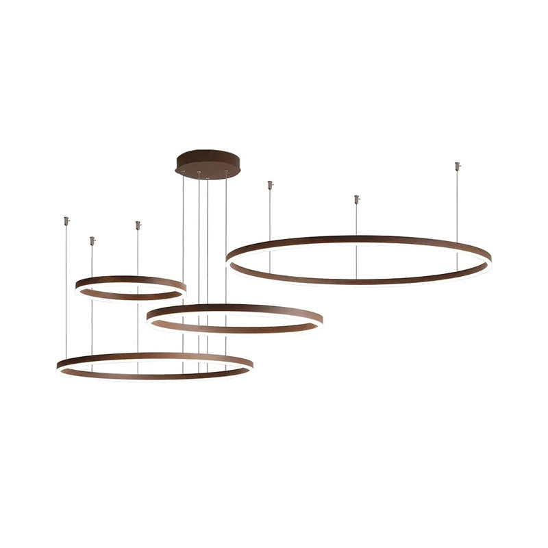 Contemporary Metallic Circle Led Chandelier In Gold/Coffee - Warm/White Light 3/4 Tiers