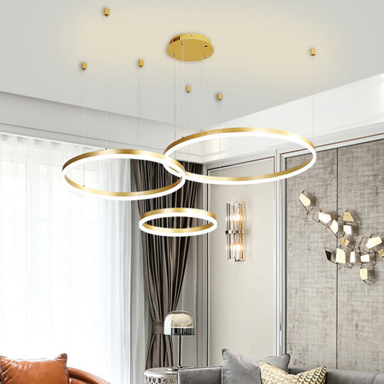 Contemporary Metallic Circle Led Chandelier In Gold/Coffee - Warm/White Light 3/4 Tiers