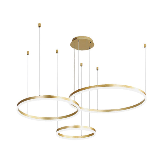 Contemporary Metallic Circle Led Chandelier In Gold/Coffee - Warm/White Light 3/4 Tiers