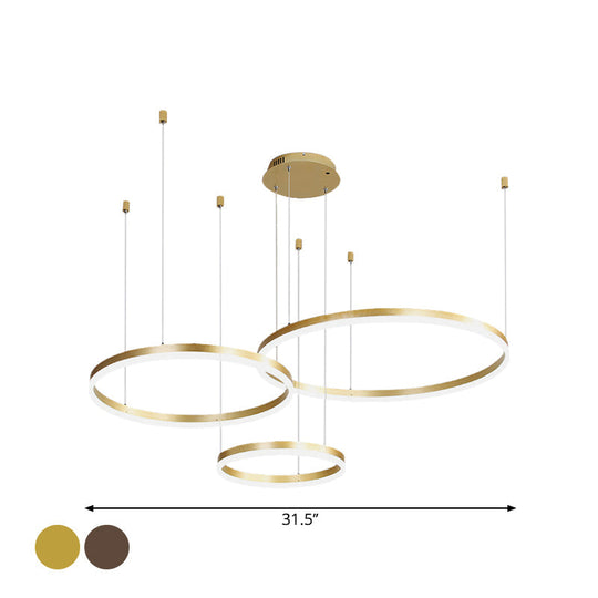 Contemporary Metallic Circle Led Chandelier In Gold/Coffee - Warm/White Light 3/4 Tiers