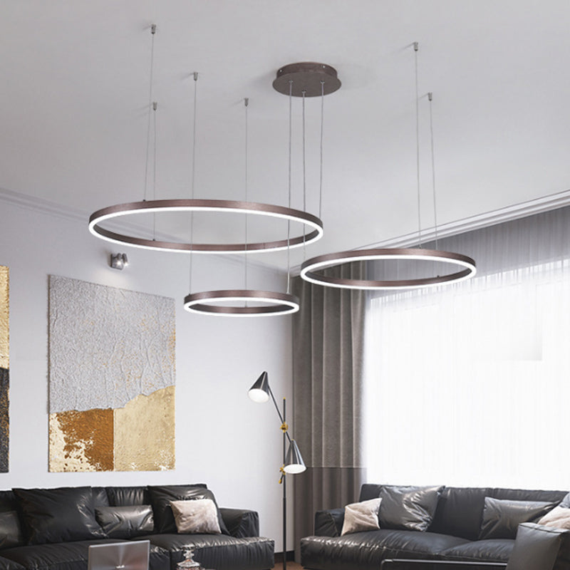 Contemporary Metallic Circle Led Chandelier In Gold/Coffee - Warm/White Light 3/4 Tiers Coffee / 3