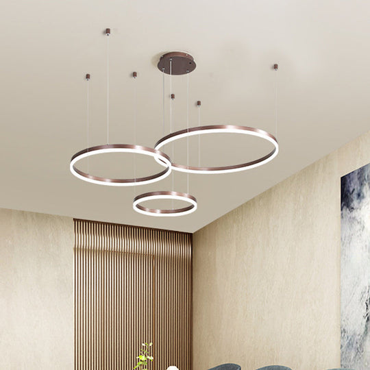 Contemporary Metallic Circle Led Chandelier In Gold/Coffee - Warm/White Light 3/4 Tiers