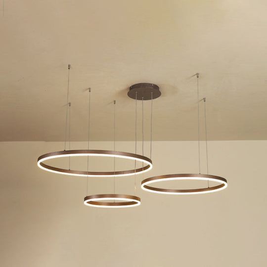 Contemporary Metallic Circle Led Chandelier In Gold/Coffee - Warm/White Light 3/4 Tiers