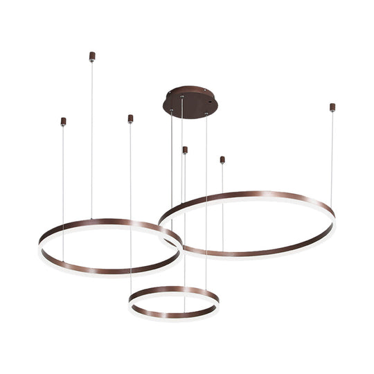 Contemporary Metallic Circle Led Chandelier In Gold/Coffee - Warm/White Light 3/4 Tiers