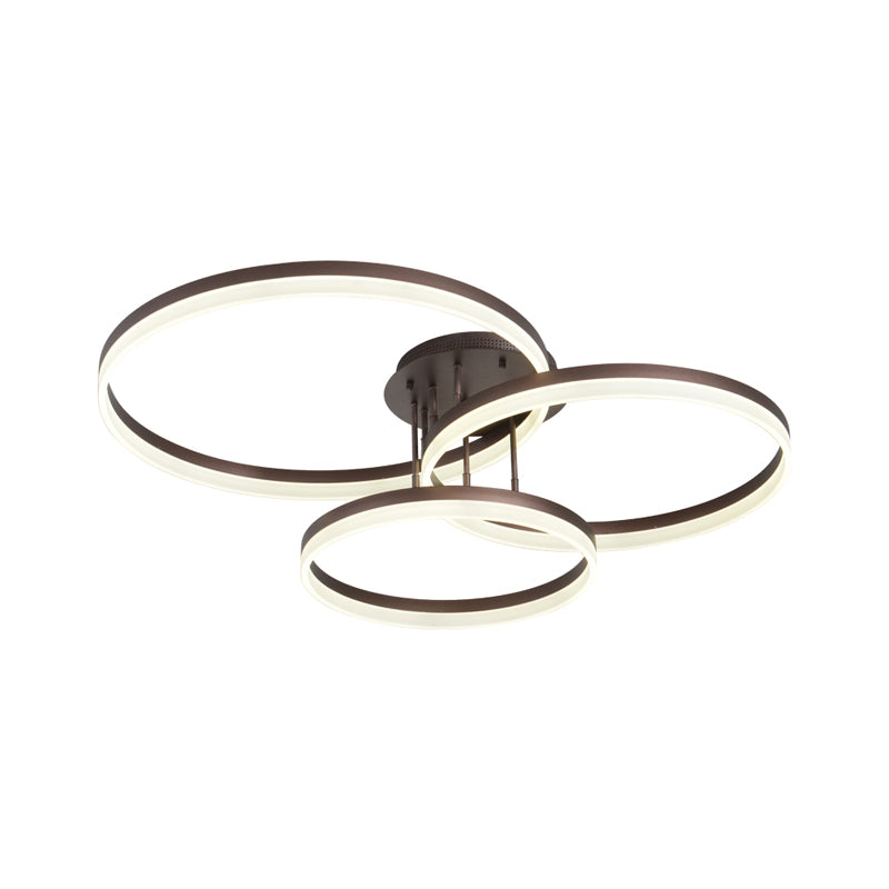 Sleek Spiral Design Coffee Hoop Ceiling Light - 3-Light Acrylic LED Semi Flush Mount Lamp in Warm/White Light