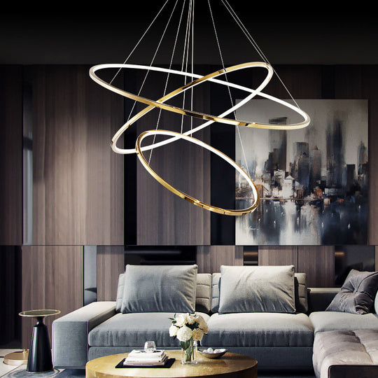 Extra-Slim Gold LED Pendant Chandelier - Minimalist, Stainless Steel, 3/5 Tiers - Ideal for Living Room