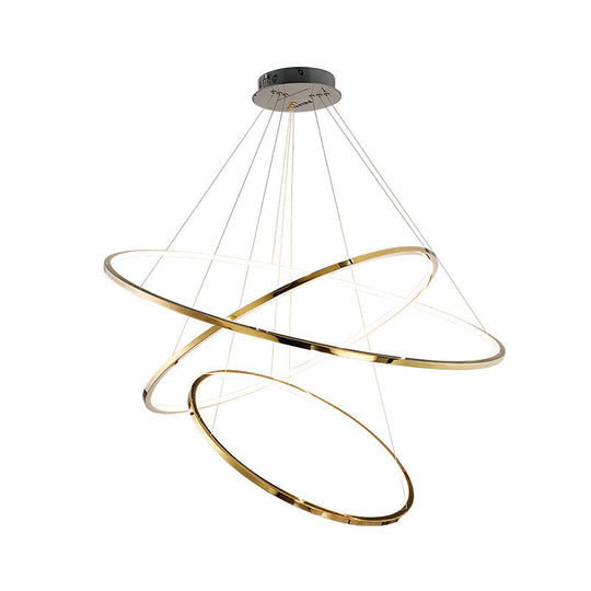 Minimalist 3/5 Tiers LED Pendant Lighting Stainless Steel Living Room Extra-Slim Hoop Chandelier in Gold