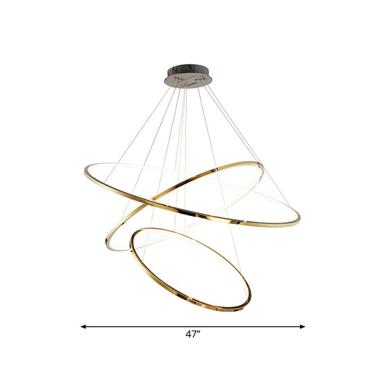 Minimalist 3/5 Tiers LED Pendant Lighting Stainless Steel Living Room Extra-Slim Hoop Chandelier in Gold