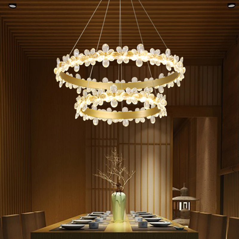 Postmodern Crystal Ceiling Pendant Chandelier In Gold With Led Warm/White Light - Dining Room