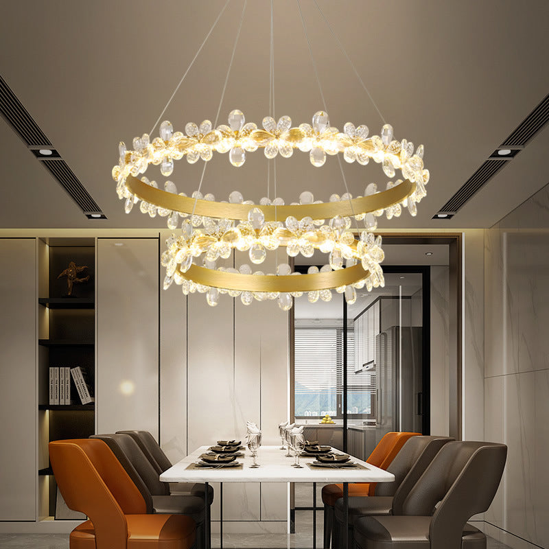 Postmodern Crystal Ceiling Pendant Chandelier In Gold With Led Warm/White Light - Dining Room