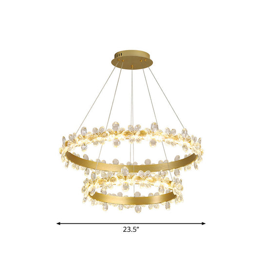 Postmodern Crystal Ceiling Pendant Chandelier In Gold With Led Warm/White Light - Dining Room