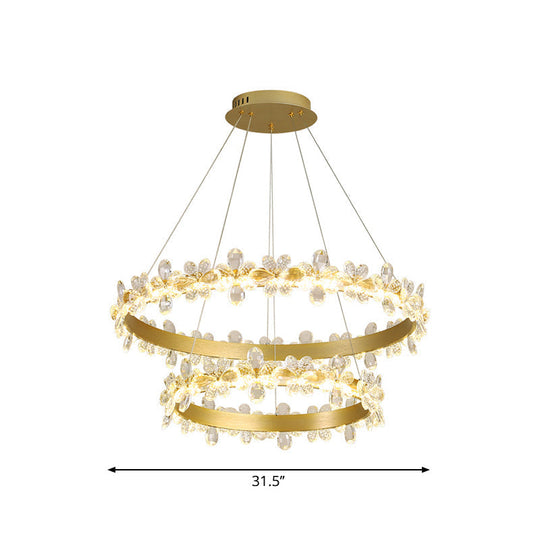 Postmodern Crystal Ceiling Pendant Chandelier In Gold With Led Warm/White Light - Dining Room