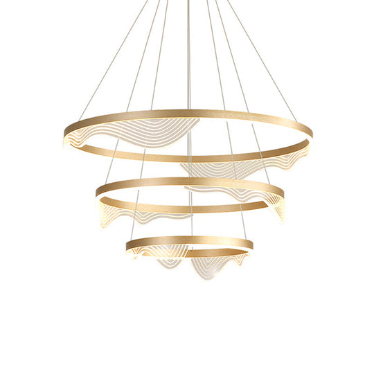 Modern Led Hanging Pendant Chandelier - Gold 2/3 Tiered Wavy-Edge Acrylic Shade