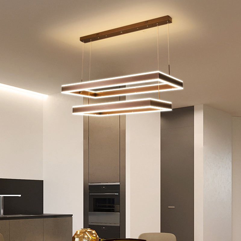 Modern Brown Led Chandelier: Aluminum 2/3-Tiered Pendant Light Warm/White Illumination