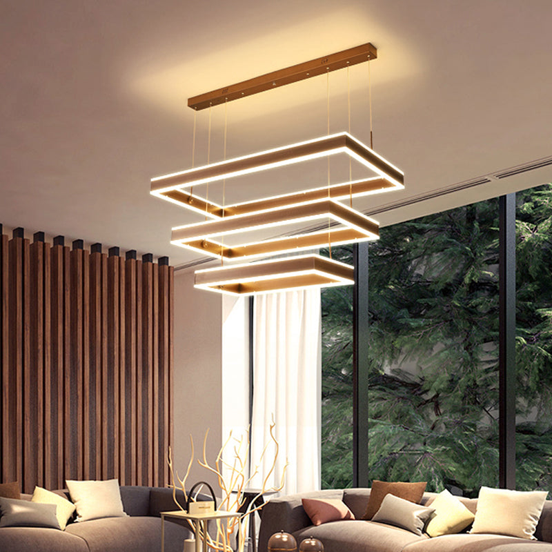 Modern Brown Led Chandelier: Aluminum 2/3-Tiered Pendant Light Warm/White Illumination / 3 Tiers