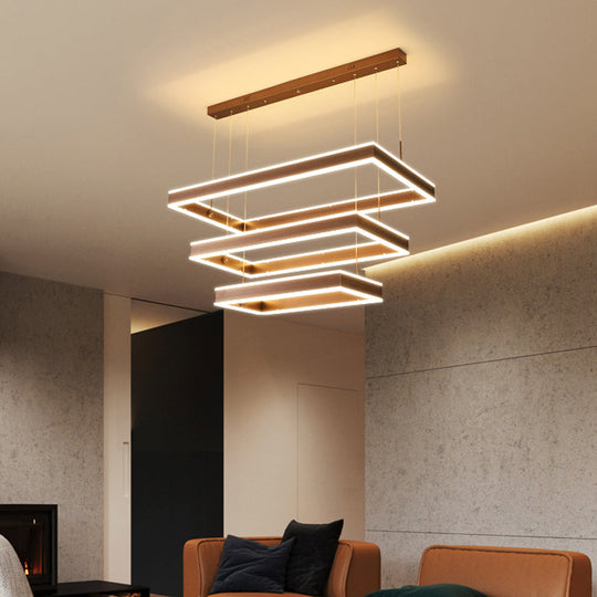 Modern Brown Led Chandelier: Aluminum 2/3-Tiered Pendant Light Warm/White Illumination