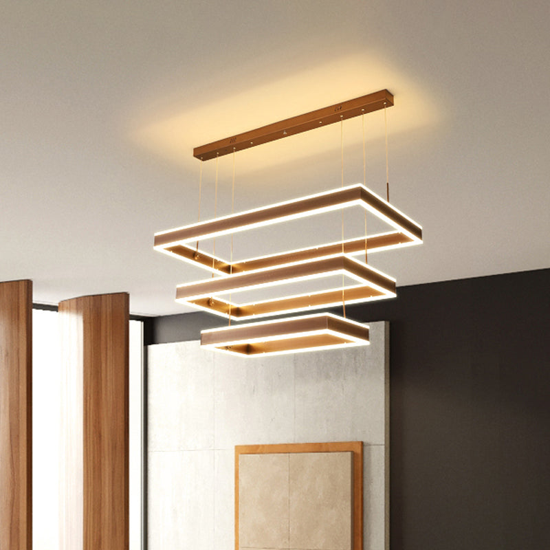 Modern Brown Led Chandelier: Aluminum 2/3-Tiered Pendant Light Warm/White Illumination