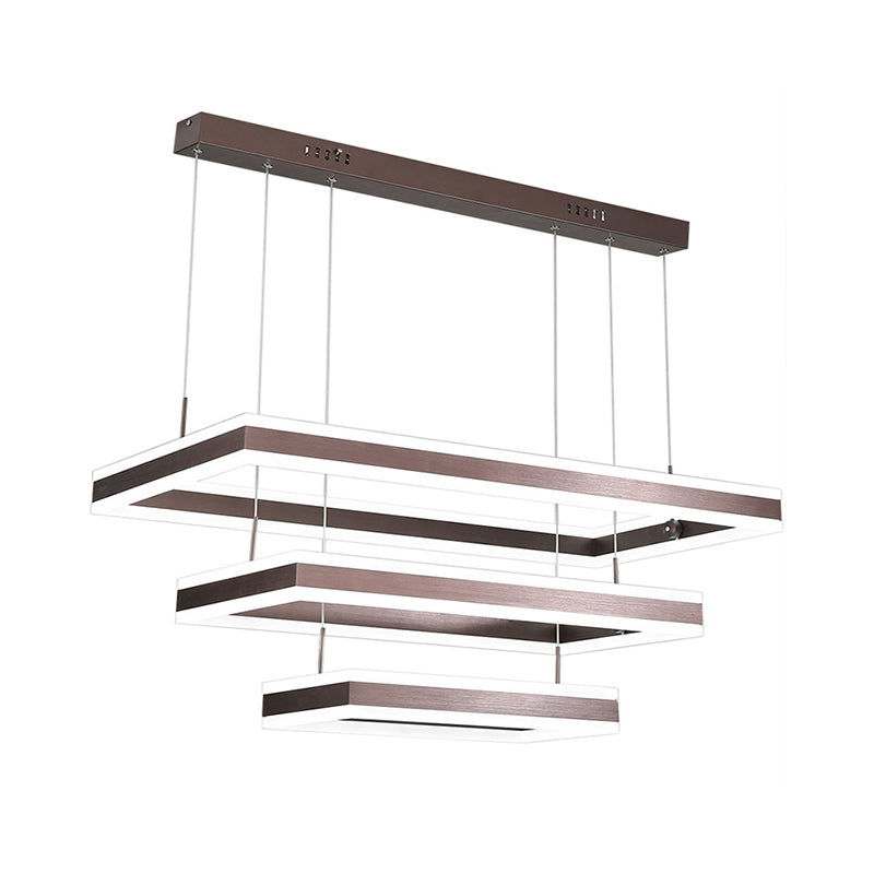 Modern Brown Led Chandelier: Aluminum 2/3-Tiered Pendant Light Warm/White Illumination