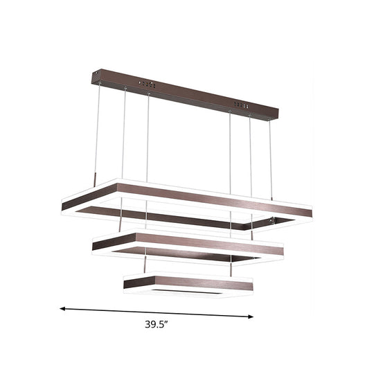 Modern Brown Led Chandelier: Aluminum 2/3-Tiered Pendant Light Warm/White Illumination