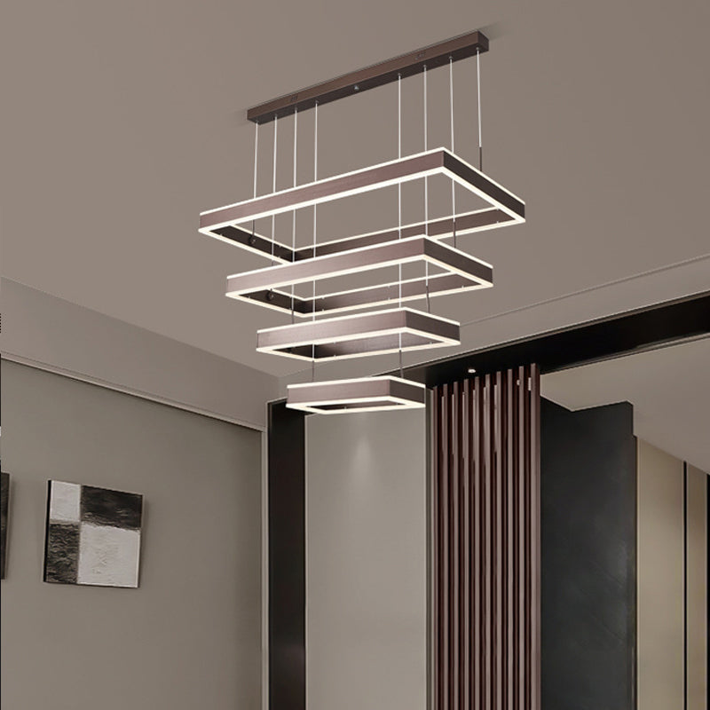 Simplicity Led Coffee Chandelier - 2/3/4 Tiered Rectangle Design With Acrylic Shade