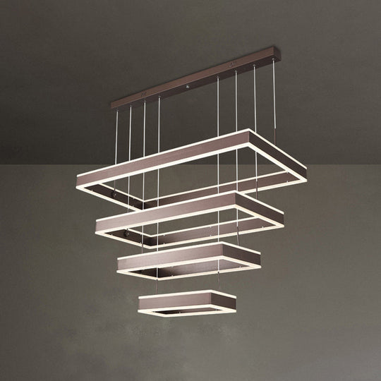 Simplicity Led Coffee Chandelier - 2/3/4 Tiered Rectangle Design With Acrylic Shade