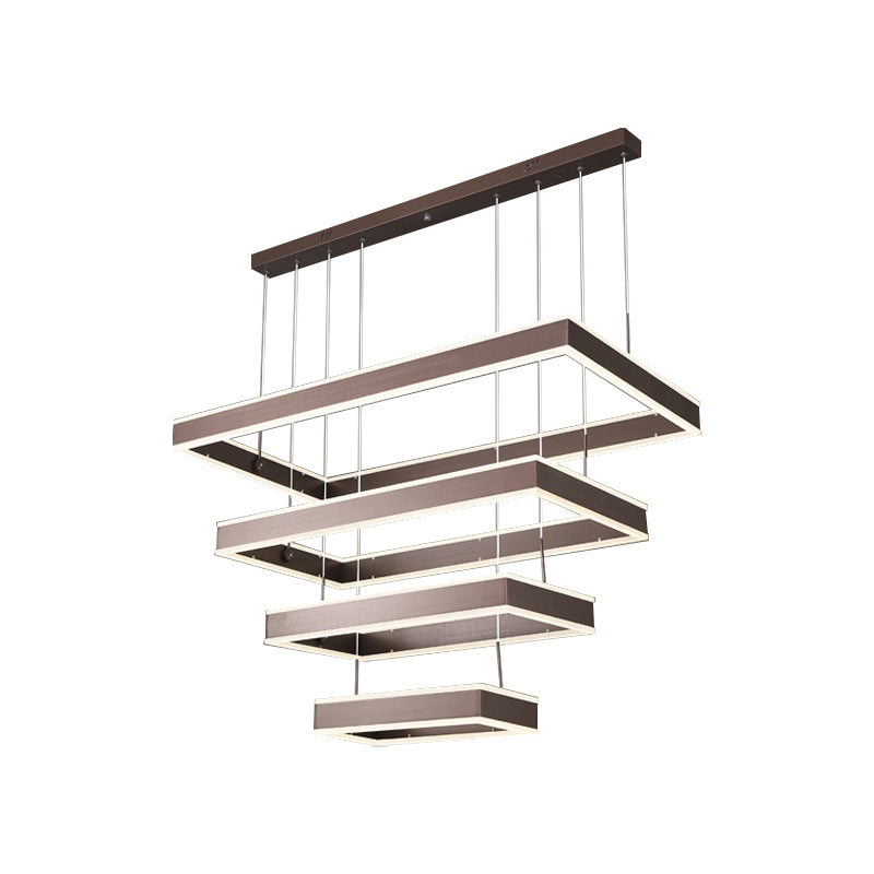 Simplicity Led Coffee Chandelier - 2/3/4 Tiered Rectangle Design With Acrylic Shade