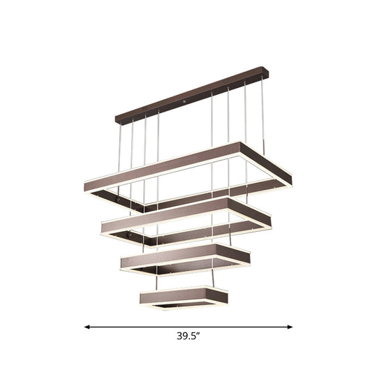 Simplicity Led Coffee Chandelier - 2/3/4 Tiered Rectangle Design With Acrylic Shade