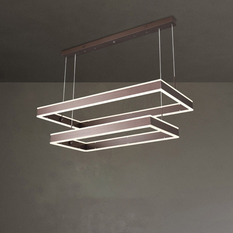 Simplicity Led Coffee Chandelier - 2/3/4 Tiered Rectangle Design With Acrylic Shade