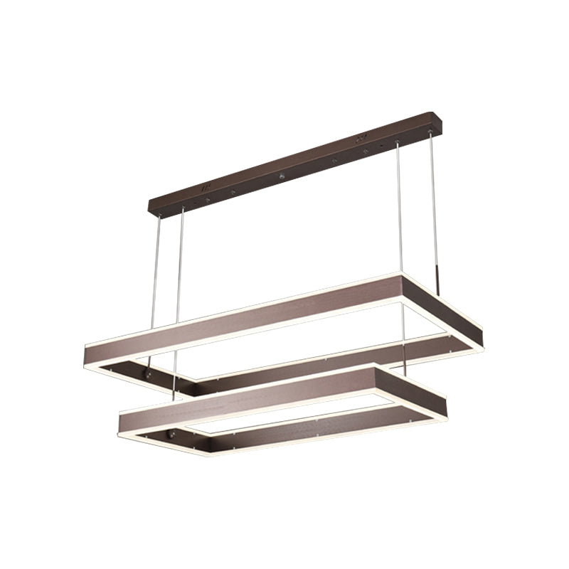 Simplicity Led Coffee Chandelier - 2/3/4 Tiered Rectangle Design With Acrylic Shade