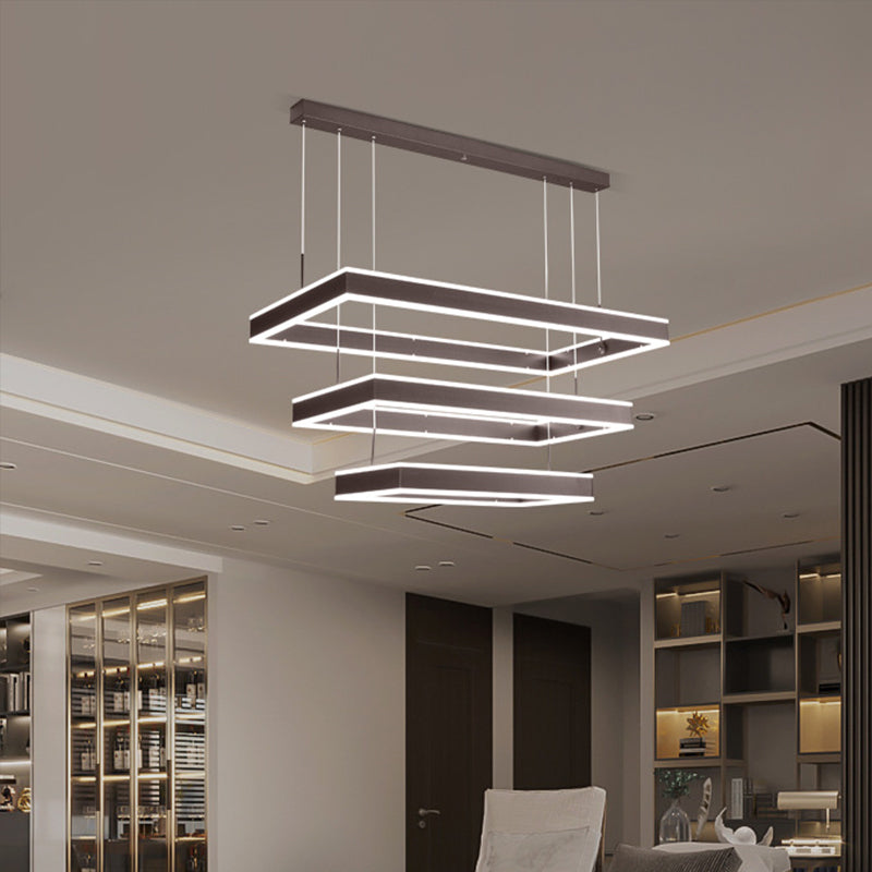 Simplicity Led Coffee Chandelier - 2/3/4 Tiered Rectangle Design With Acrylic Shade