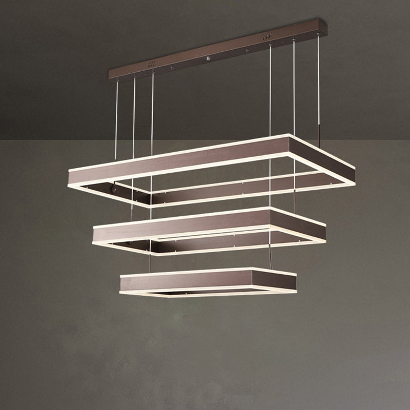 Simplicity Led Coffee Chandelier - 2/3/4 Tiered Rectangle Design With Acrylic Shade