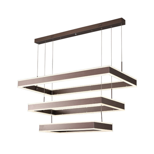 Simplicity Led Coffee Chandelier - 2/3/4 Tiered Rectangle Design With Acrylic Shade