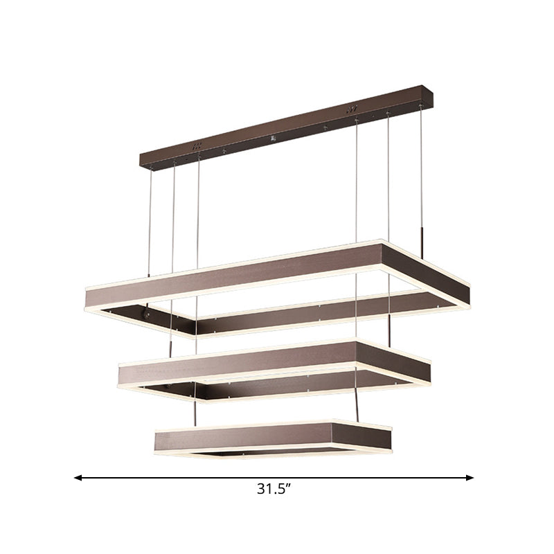 Simplicity Led Coffee Chandelier - 2/3/4 Tiered Rectangle Design With Acrylic Shade