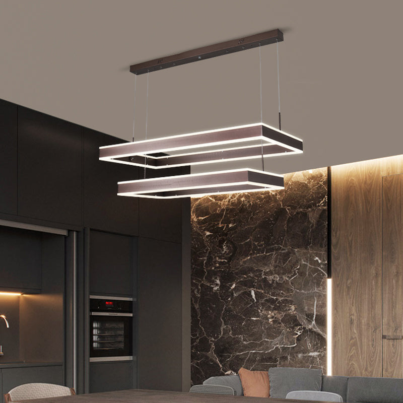 Modernist Aluminum Chandelier Led Pendant Lamp - Tapered Rectangle Design Brown Warm/White Light