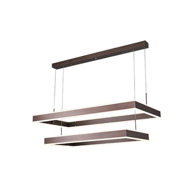 Modernist Aluminum Chandelier Led Pendant Lamp - Tapered Rectangle Design Brown Warm/White Light