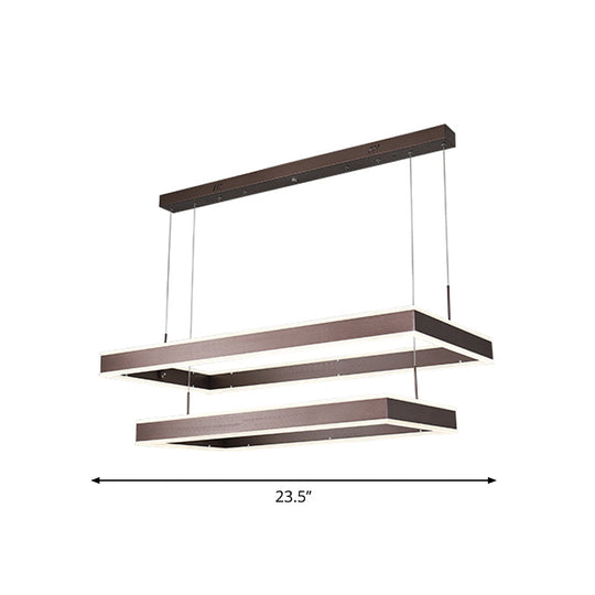 Modernist Aluminum Chandelier Led Pendant Lamp - Tapered Rectangle Design Brown Warm/White Light