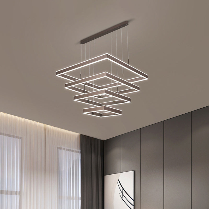 Minimalist Led Square Living Room Chandelier In Coffee With 2/3/4 Tiers Acrylic Pendant And