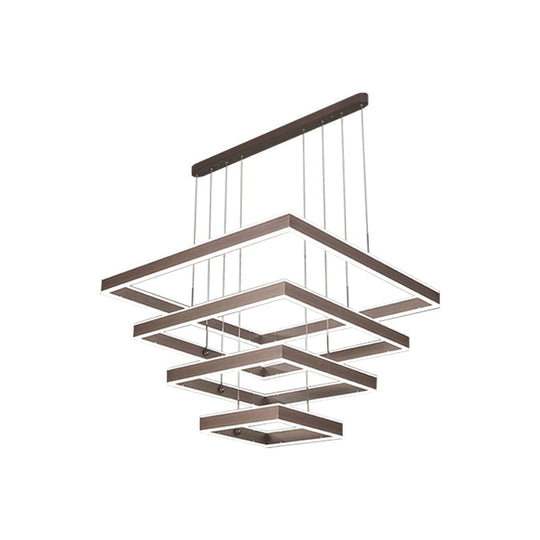 Minimalist Led Square Living Room Chandelier In Coffee With 2/3/4 Tiers Acrylic Pendant And